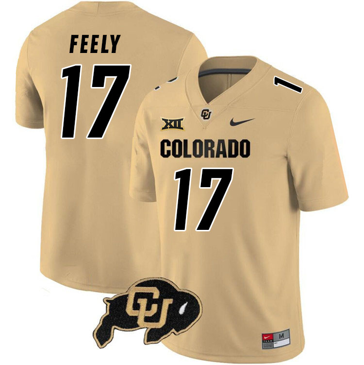 Colorado Buffaloes #17 Jace Feely Big 12 Conference College Football Jerseys Stitched Sale-Gold